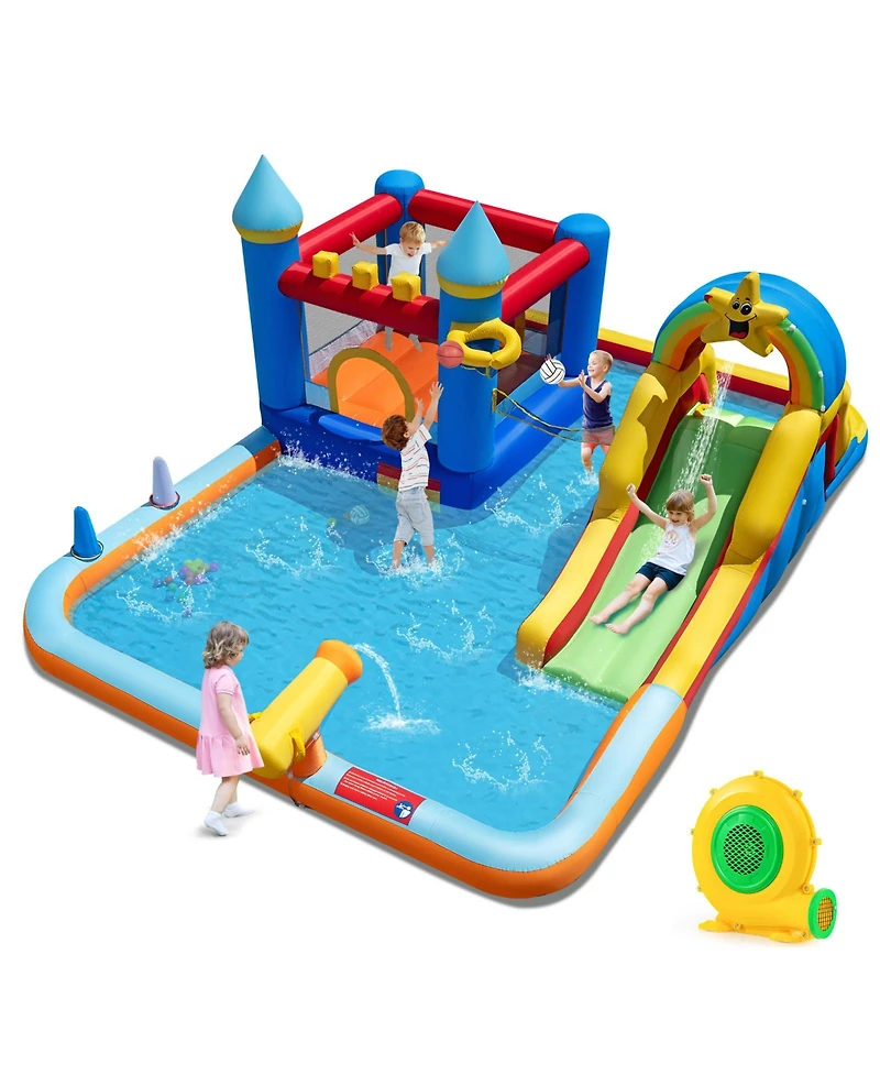 Mecale Inflatable Water Slide Park Bounce Castle with Climbing Wall, Blower