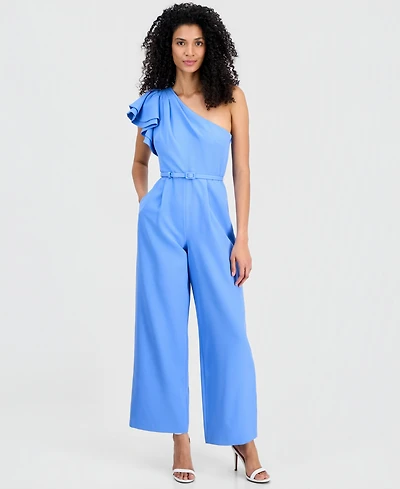 Anne Klein Women's One-Shoulder Ruffle-Sleeve Jumpsuit