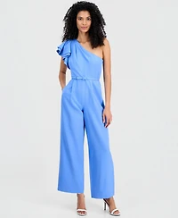 Anne Klein Women's One-Shoulder Ruffle-Sleeve Jumpsuit