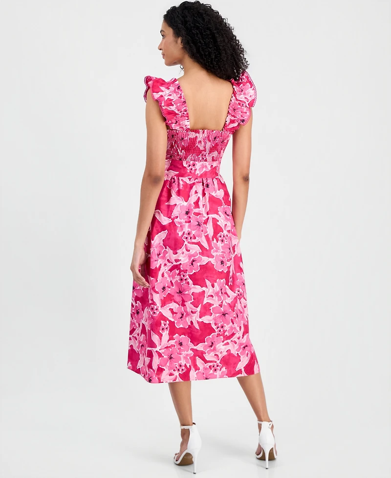 Anne Klein Women's Smocked Ruffle-Sleeve Midi Dress