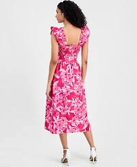 Anne Klein Women's Smocked Ruffle-Sleeve Midi Dress