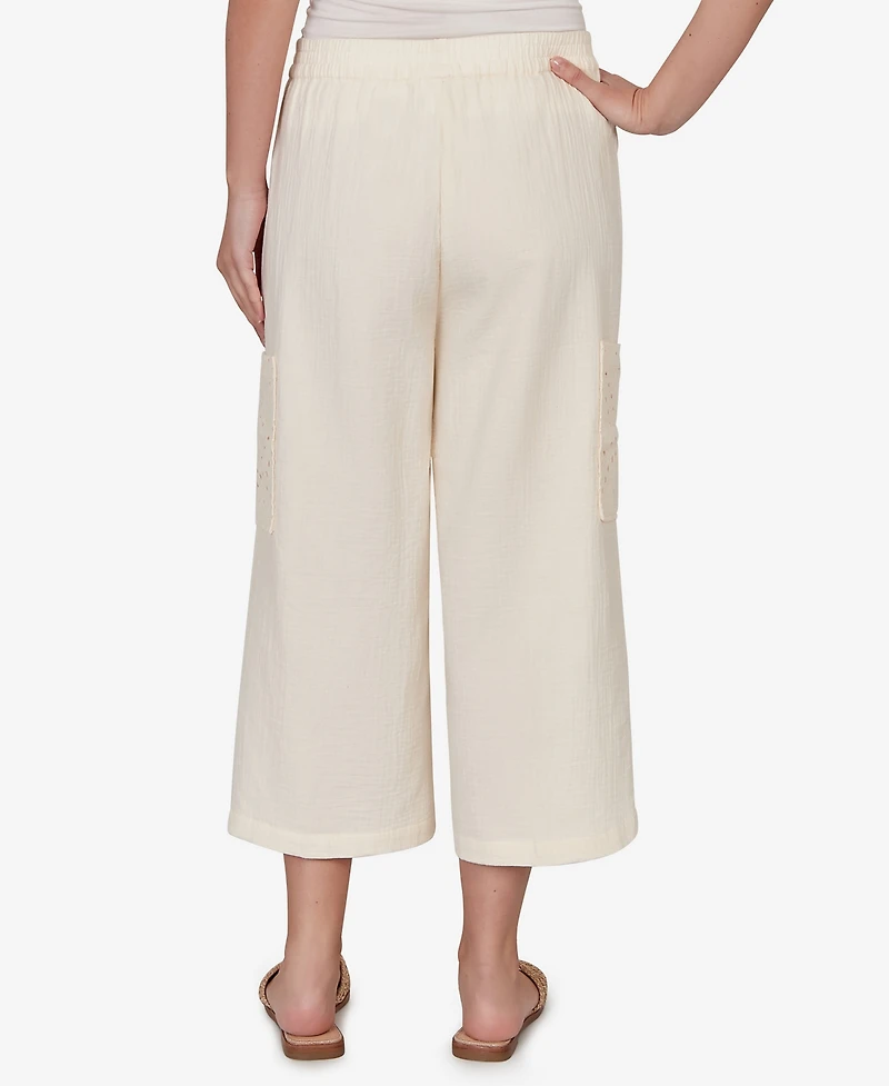 Ruby Rd. Petite Gauze Eyelet Cargo Pull On Capri