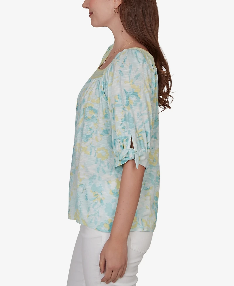 Ruby Rd. Petite Watercolor Floral Square Neck Top