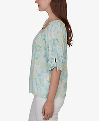 Ruby Rd. Petite Watercolor Floral Square Neck Top