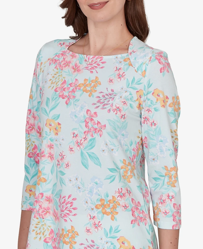 Ruby Rd. Petite Blooming Floral Envelope Neck Knit Top