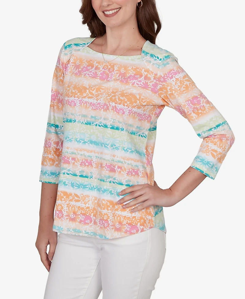 Ruby Rd. Petite Painted Floral Stripe Knit Top