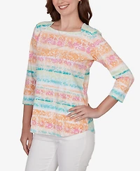 Ruby Rd. Petite Painted Floral Stripe Knit Top