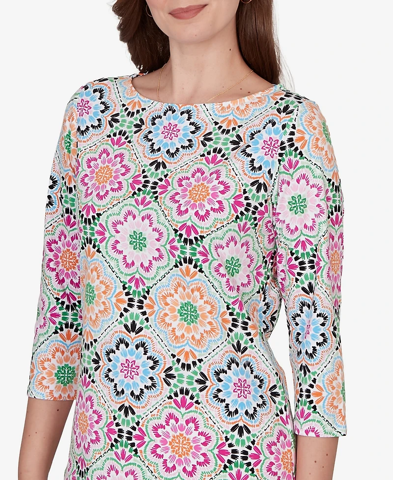 Ruby Rd. Petite Kaleidoscope Floral Boat Neck Knit Top