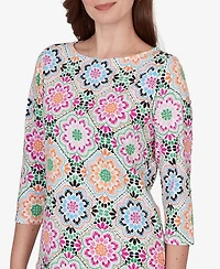 Ruby Rd. Petite Kaleidoscope Floral Boat Neck Knit Top
