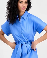Anne Klein Women's Short-Sleeve Belted Loop-Detail Shirtdress