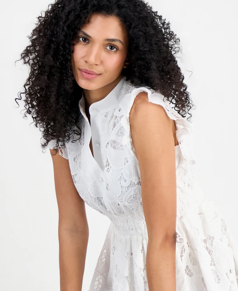 Anne Klein Women's Mandarin-Collar Ruffle-Sleeve Midi Dress