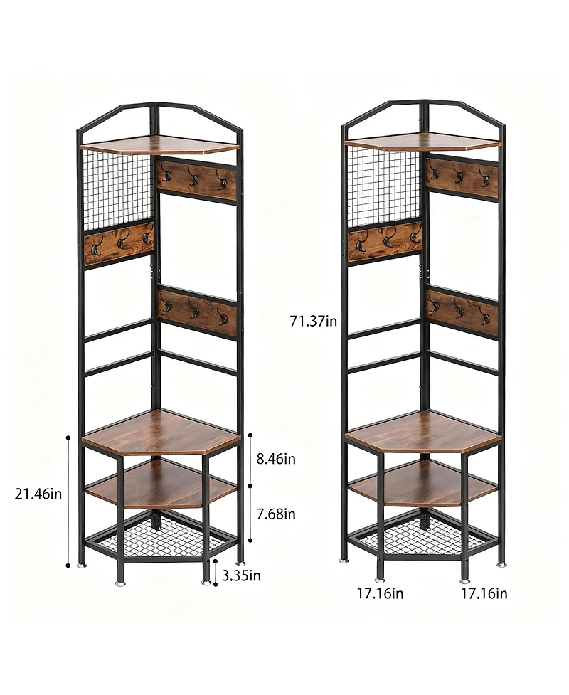 Yigii 4-Tier Corner Storage Rack with Hooks and Shelves