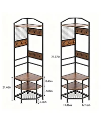 Yigii 4-Tier Corner Storage Rack with Hooks and Shelves