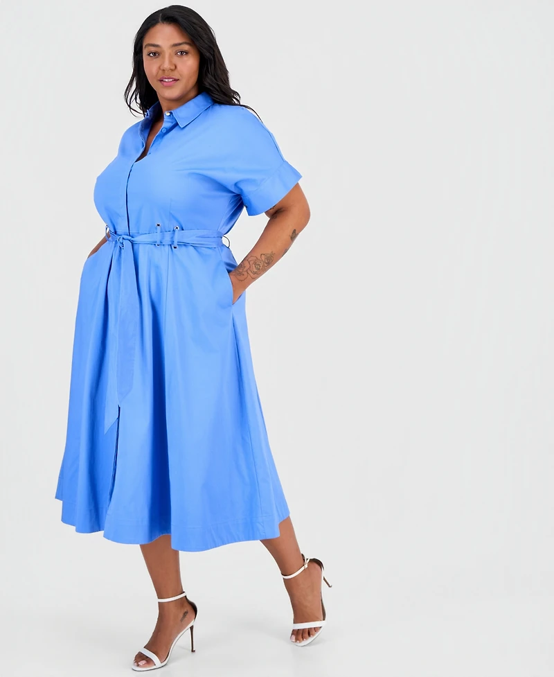 Anne Klein Plus Short-Sleeve Stretch Sateen Shirtdress
