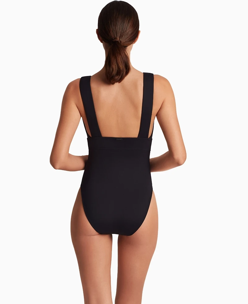 Lauren Ralph Women's Modern V-Neck One-Piece Swimsuit
