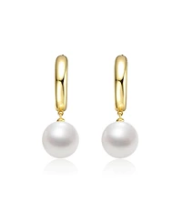 Sterling Silver 14k Yellow Gold Plated White Pearl Drop Huggie Hoop Earrings