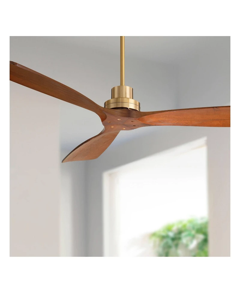 Casa Vieja 52" Delta Modern Indoor Ceiling Fan 3 Blade Remote Control Soft Brass Finish Walnut Finish Blades Bedroom Dc Motor