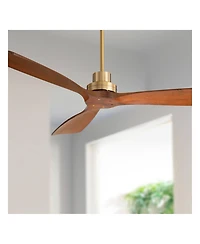 Casa Vieja 52" Delta Modern Indoor Ceiling Fan 3 Blade Remote Control Soft Brass Finish Walnut Finish Blades Bedroom Dc Motor