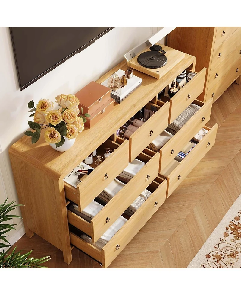 gaomon 7 Drawer Dresser for Bedroom, Wooden Chest of Dressers for Deep Drawers, Modern Dressers Organizer with Round Handle, Tv Stand for Living Room