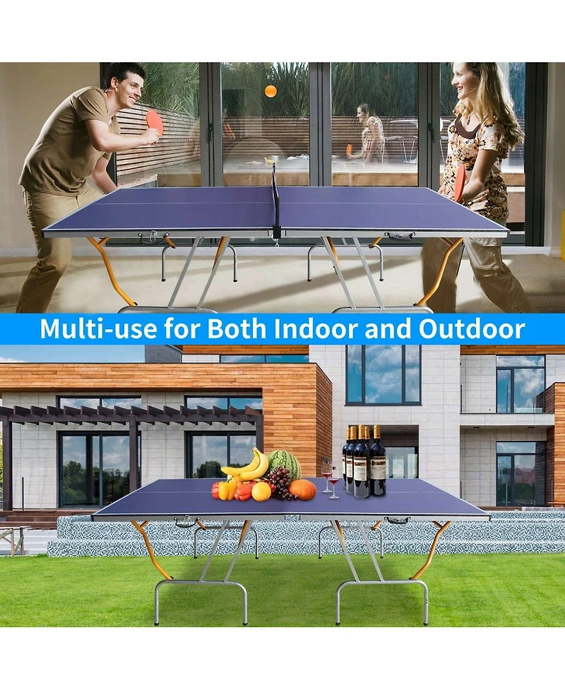 Baofuwish Mid-Size Tennis Table Foldable Ping Pong Set with Net Paddles for Apartment Small Space.