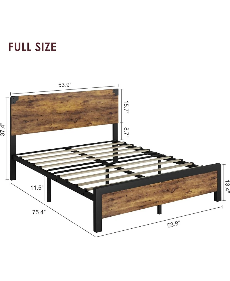 gaomon Bed Frame with Wooden Headboard – Features a Platform Design with Under-Bed Storage and Metal Legs