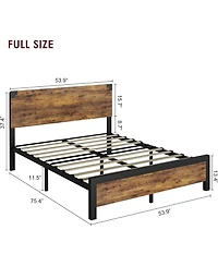 gaomon Bed Frame with Wooden Headboard – Features a Platform Design with Under-Bed Storage and Metal Legs