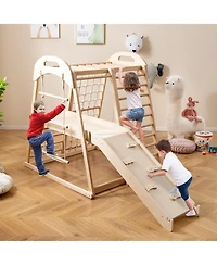 Mecale 8-in-1 Montessori Wooden Jungle Gym Climber with Slide, Monkey Bar & Play Features for Active Kids