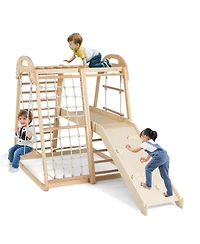 Mecale 8-in-1 Montessori Wooden Jungle Gym Climber with Slide, Monkey Bar & Play Features for Active Kids