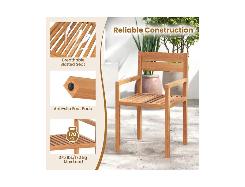 Slickblue Teak Wood Outdoor Dining Armchair for Patio or Garden