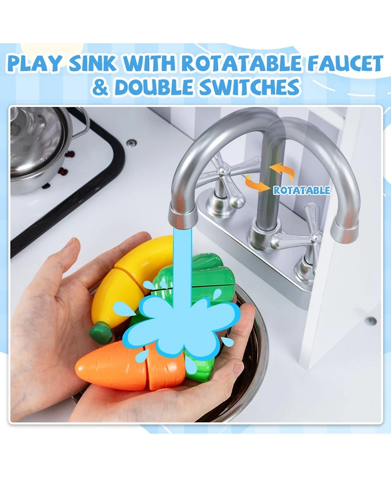 Mecale Pretend Play Kitchen for Kids with Realistic Sounds & Lights for Fun Learning