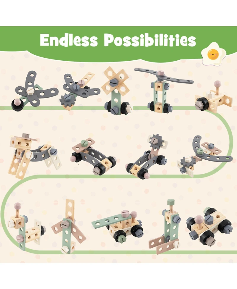 Mecale 2-in-1 Kids Rolling Cart with Play Tools Set for Construction & Role Play