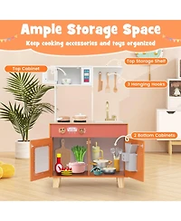 Mecale Kids Play Kitchen with Microwave & Rotating Knobs for Boys & Girls Ages 3-6