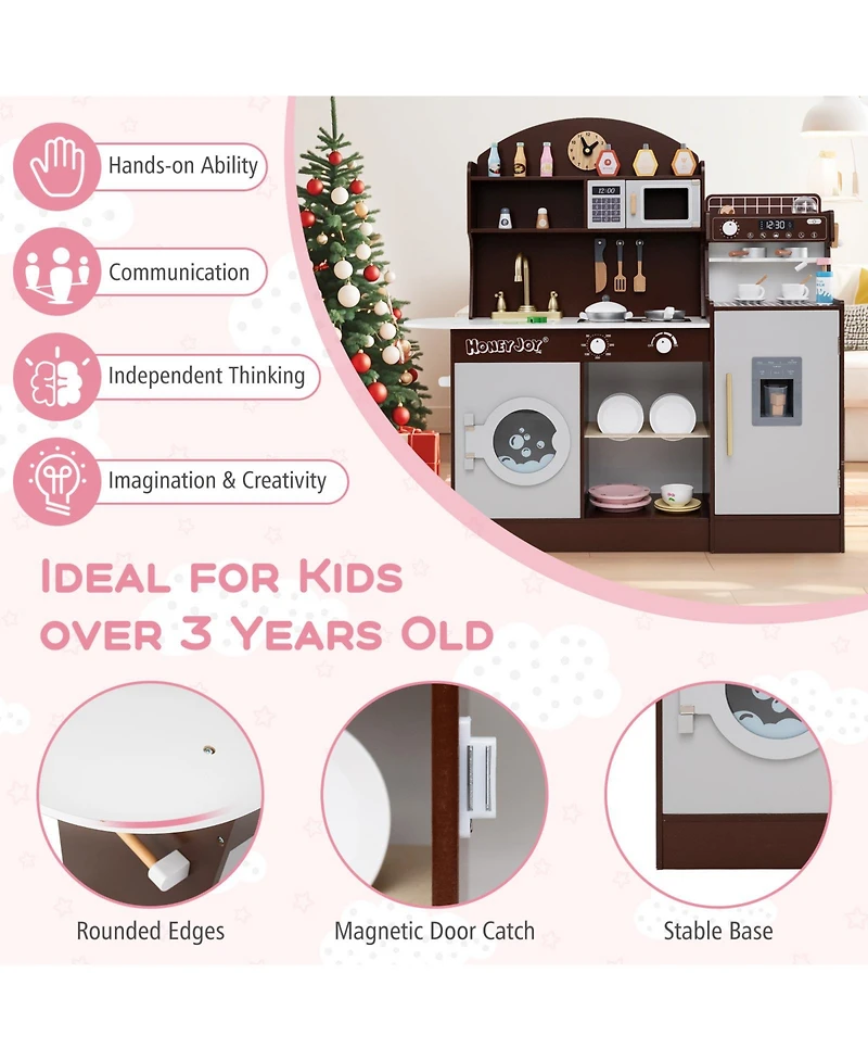 Mecale Kids Wooden Kitchen Set with Coffee Maker and Accessories, Play