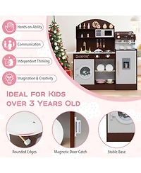 Mecale Kids Wooden Kitchen Set with Coffee Maker and Accessories, Play
