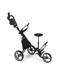 Mecale 3-Wheel Folding Golf Push Cart with Seat, Scoreboard, Adjustable Handle