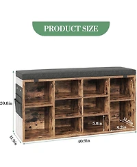 gaomon Entryway Shoe Bench with Storage & Cushioned Seat | Wooden Rack Organizer Adjustable Shelves Side Pockets for Hallway