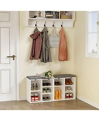 gaomon Entryway Shoe Bench with Storage & Cushioned Seat | Wooden Rack Organizer Adjustable Shelves Side Pockets for Hallway