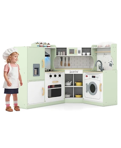 Mecale Corner Kids Play Kitchen with Washing Machine & Ice Maker, Pretend Play Gift for Boys & Girls