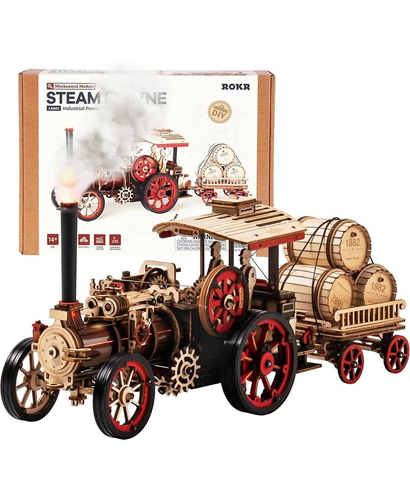 Robotime 3D Puzzle Adults 469pcs Electric Vintage Car Steam Engine Model Kits, Mechanical Wooden Assembly Puzzles Vehicle Diy Hobbies Christmas Gifts