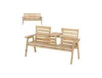 Slickblue Outdoor Fir Wood Bench with Foldable Middle Table-Gray