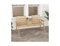 Slickblue Outdoor Fir Wood Bench with Foldable Middle Table-Gray