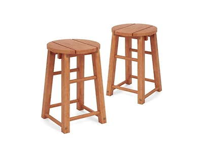 Slickblue Set of 2 Outdoor 18-Inch Wood Bar Stools with Footrest