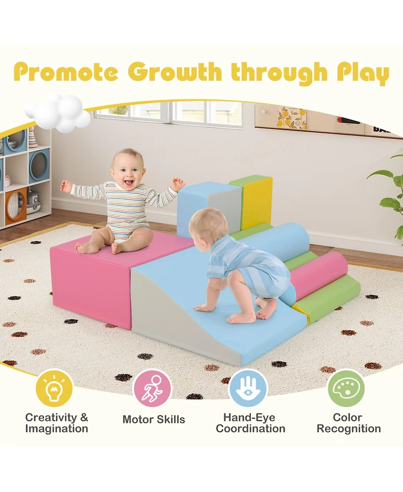 Mecale 7-Piece Foam Climbing Blocks Soft Play Set for Toddlers and Crawling Babies