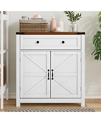 Clihome Modern Coffee Bar Console Cabinet, White Kitchen Cabinet with Walnut Countertop