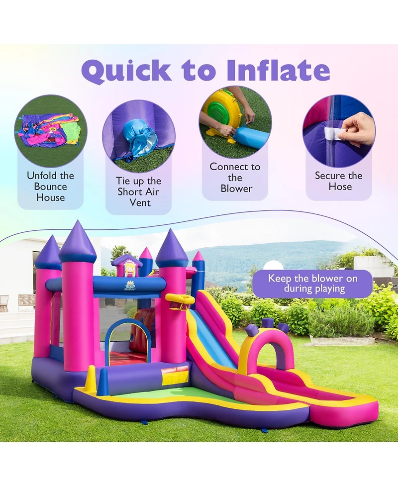 Mecale Princess Inflatable Water Slide Bounce Castle with Climbing Wall, 680W Blower Included