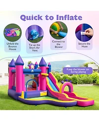 Mecale Princess Inflatable Water Slide Bounce Castle with Climbing Wall, 680W Blower Included