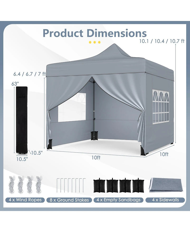 Mecale 10x10 ft Pop-Up Canopy Tent with 4 Removable Sidewalls & Wheeled Bag