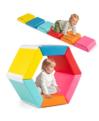 Mecale Hexagon Kids Ball Pit with Foam Mat, Detachable Pu Covers