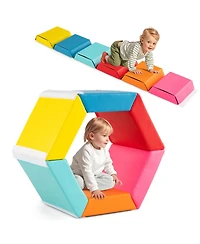 Mecale Hexagon Kids Ball Pit with Foam Mat, Detachable Pu Covers