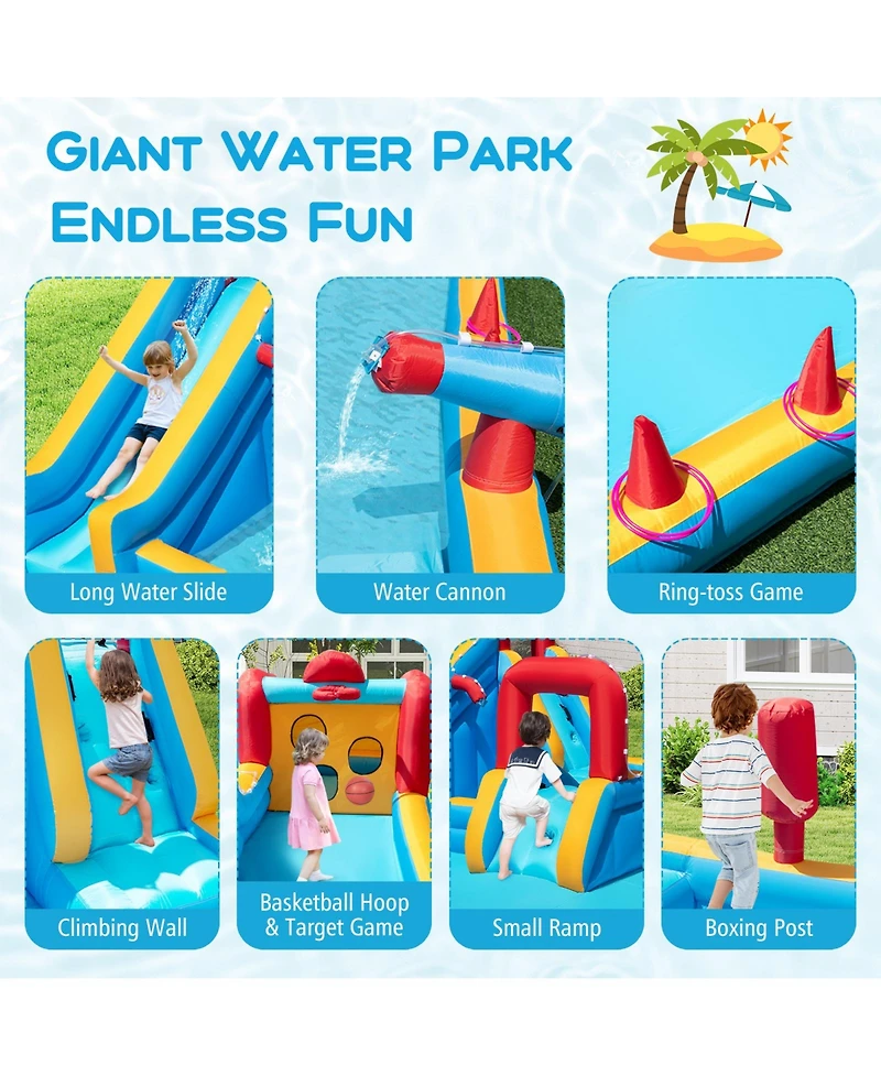 Mecale 9-in-1 Inflatable Double Water Slide Park Giant Bounce House, 735W Blower Included